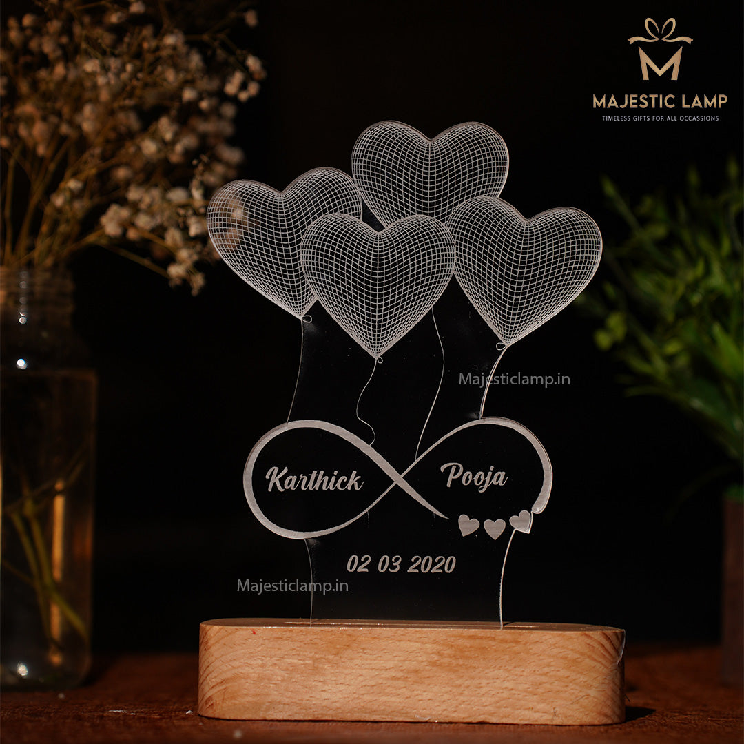 PERSONALISED NAME 3D ILLUSION LED LAMP FOR ANNIVERSARY