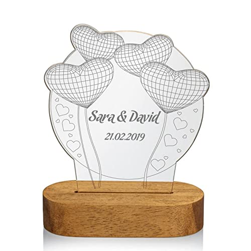 PERSONALIZED WARM WHITE 3D ILLUSION LED LAMP FOR ANNIVERSARY