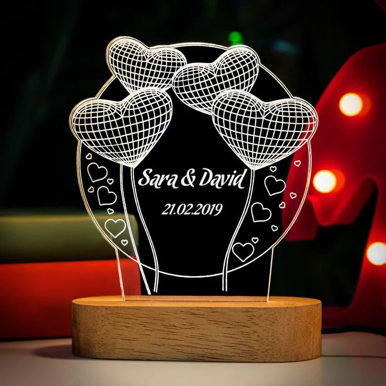 PERSONALIZED WARM WHITE 3D ILLUSION LED LAMP FOR ANNIVERSARY