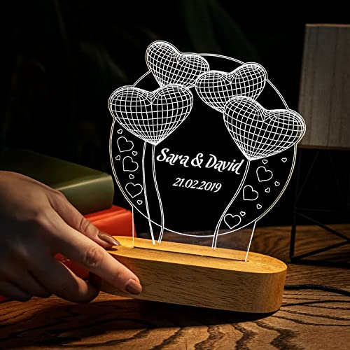 PERSONALIZED WARM WHITE 3D ILLUSION LED LAMP FOR ANNIVERSARY