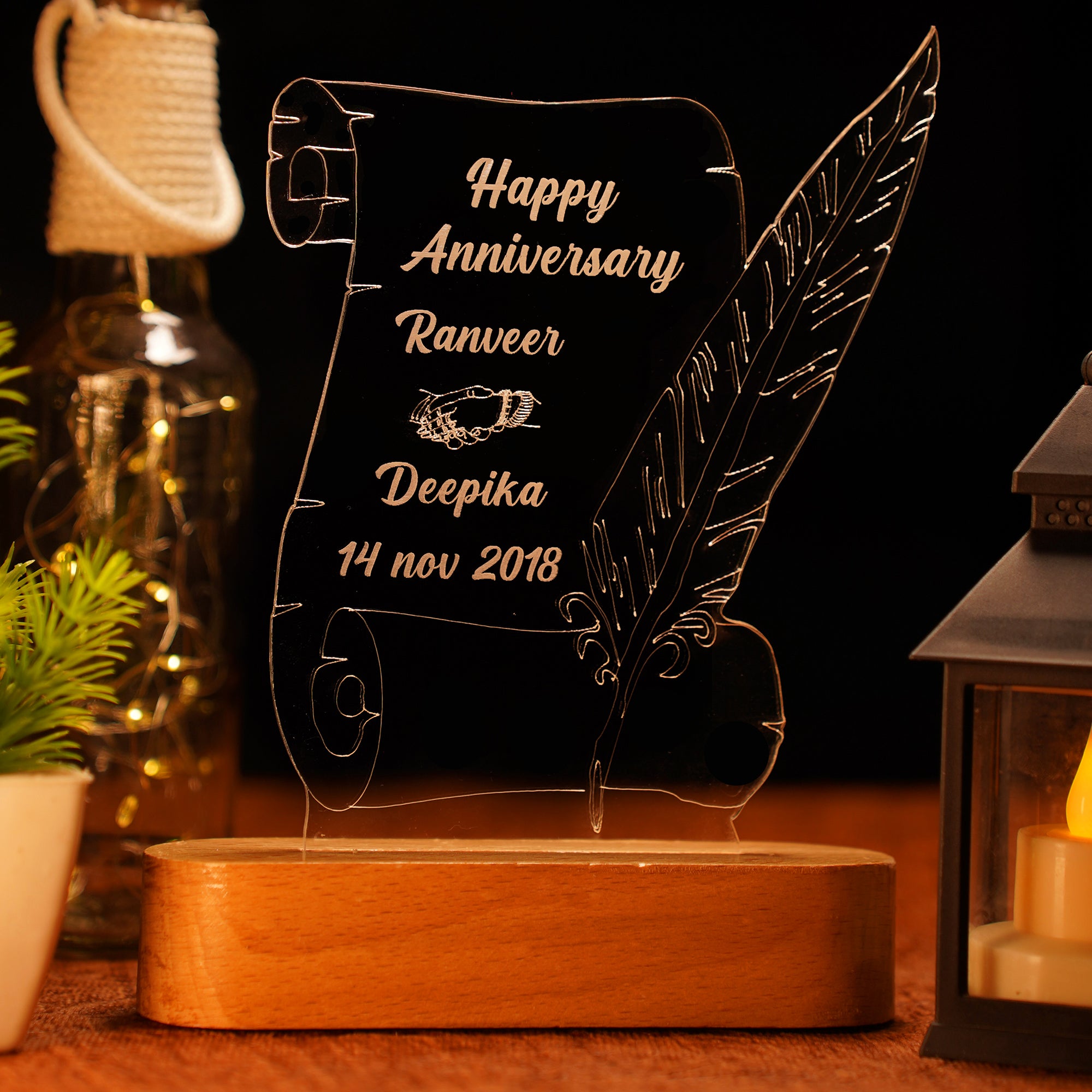 PERSONALISED 3 D LEAF ART ILLUSION LAMP FOR ANNIVERSARY