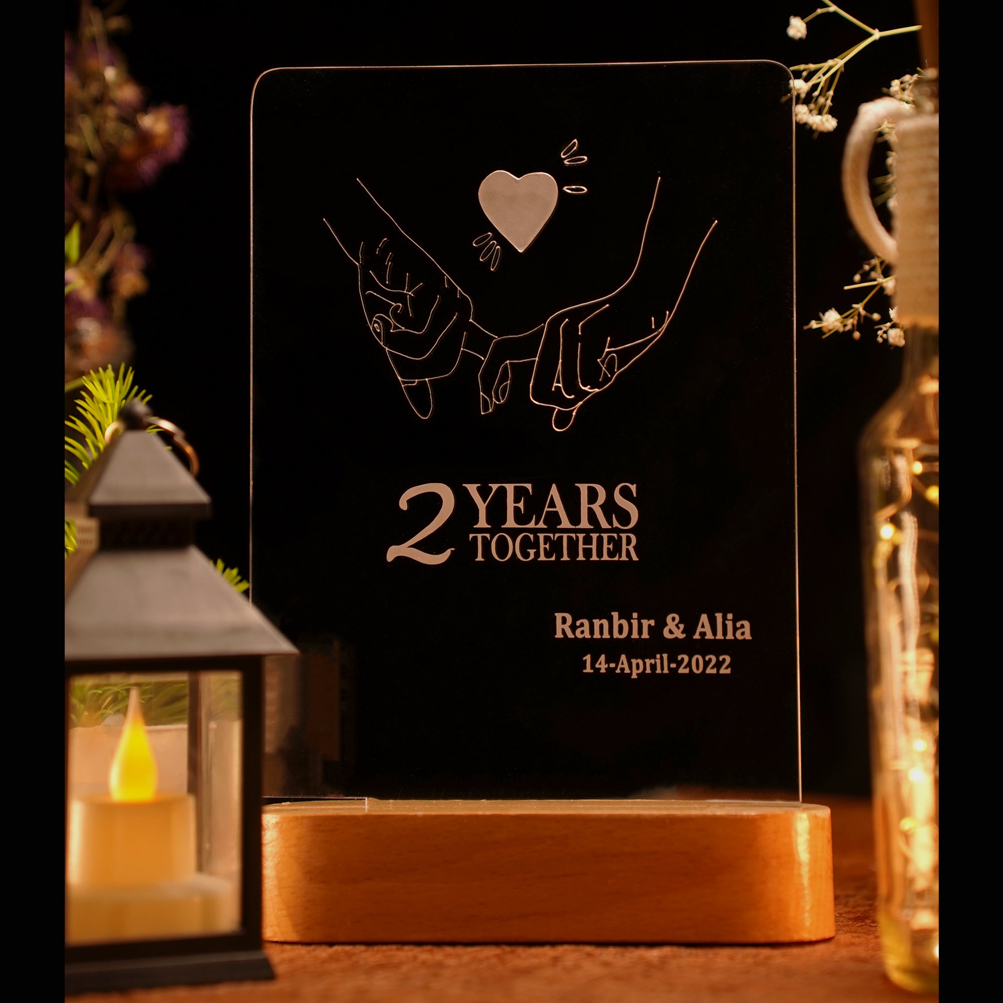 PERSONALISED ANNIVERSARY 3D ILLUSION LED LAMP WITH HAND